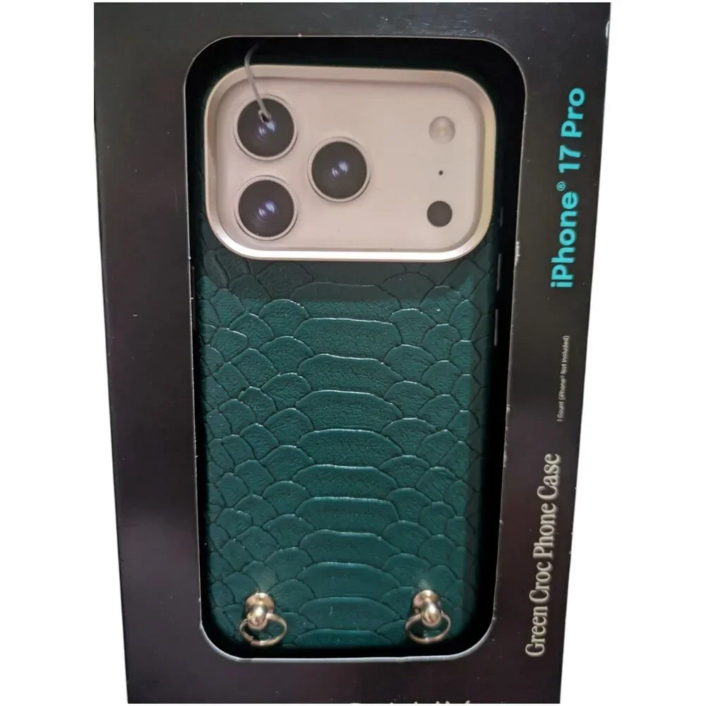 Hello Lux iPhone 17 Pro Green Croc Phone Case, Faux Leather Textured Cover